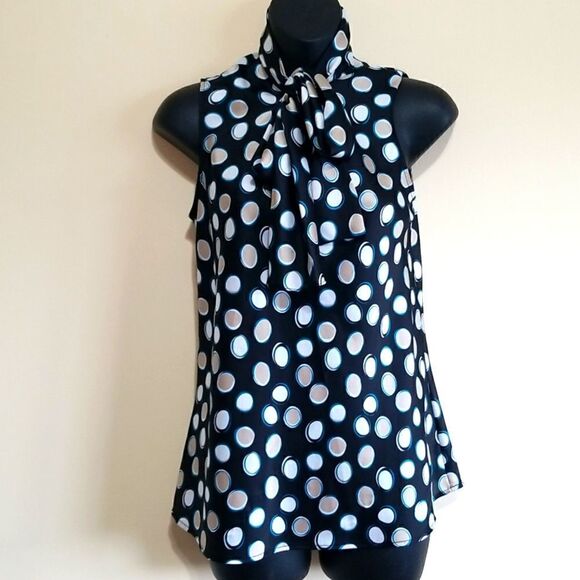 Nine West Black Polka Dot Sleeveless Top Sz S - Picture 2 of 9